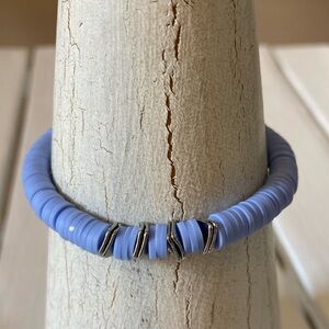 HAND CRAFTED Heishi bead bracelet Baby Blue and Silver with gift bag NWT